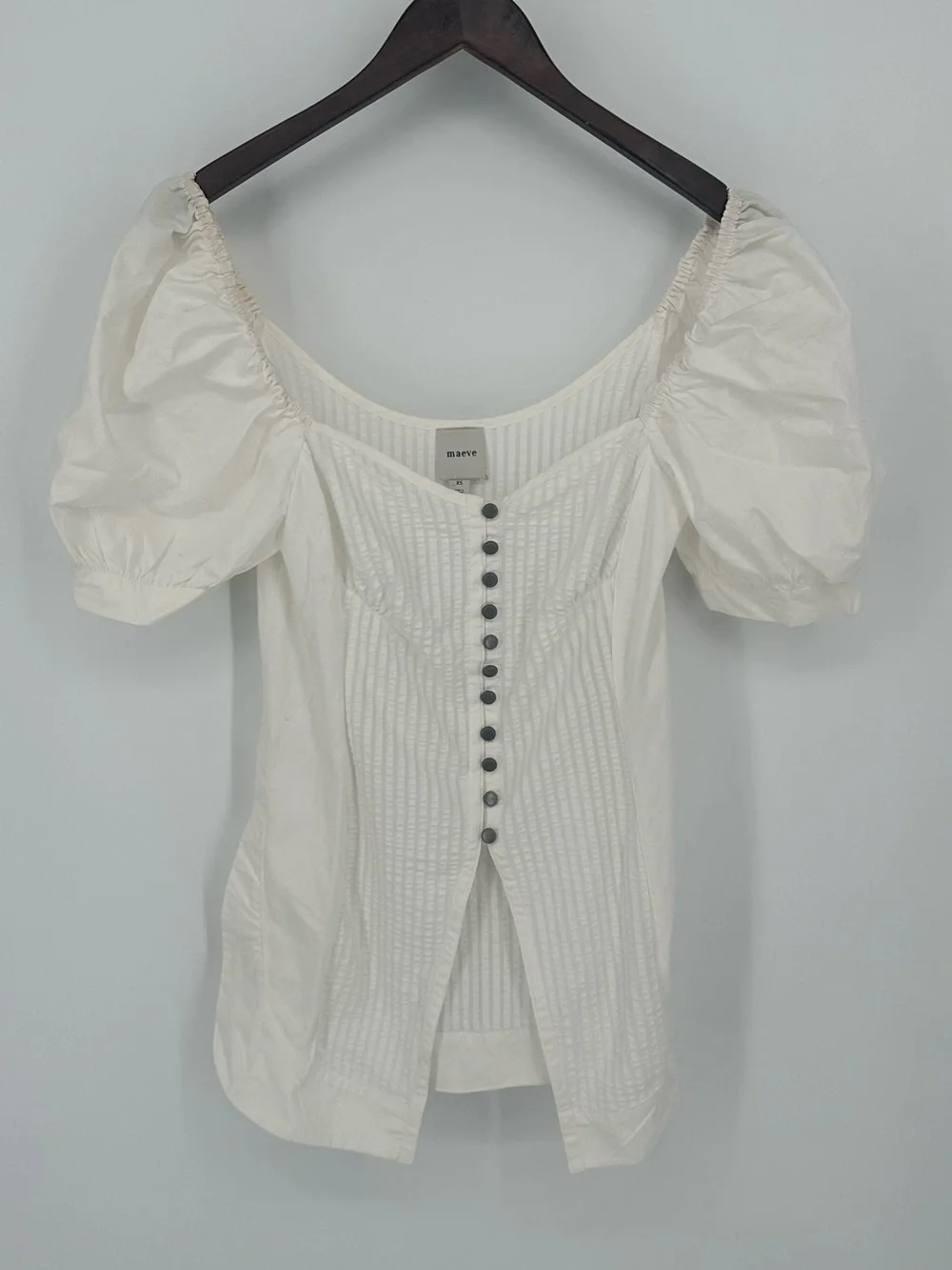 Anthropologie Maeve Puff-Sleeve Sweetheart Top Buttons White Size XS Blouse